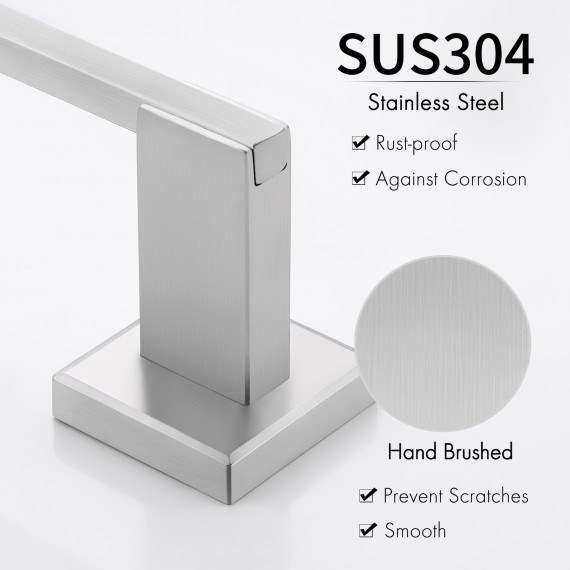 KES 4-Piece Bathroom Accessory Set Including Towel Bar Toilet Paper Holder Towel Ring Double Coat Hook SUS304 Stainless Steel Rustprrof Wall Mount Contemporary Square Style Brushed Finish, LA242-42